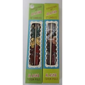 2 Sets Of Vtg 1950's Souvenir  Alaska 12" Totem Pole Candles NEVER BEEN LIT